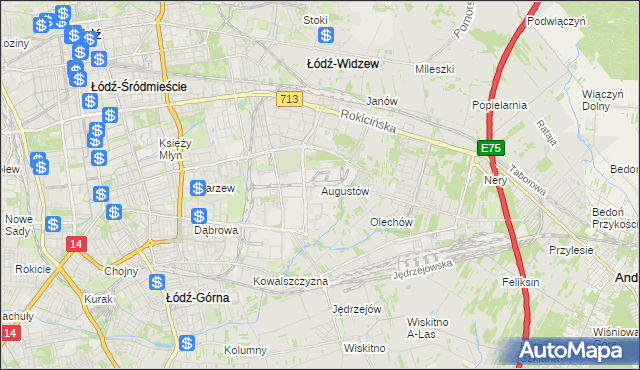 mapa Augustów gmina Łódź, Augustów gmina Łódź na mapie Targeo