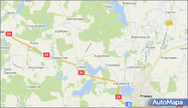 mapa Augustowo gmina Kwilcz, Augustowo gmina Kwilcz na mapie Targeo