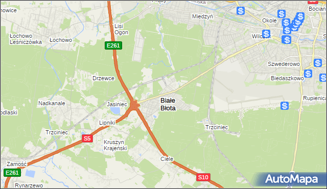 mapa Białe Błota powiat bydgoski, Białe Błota powiat bydgoski na mapie Targeo
