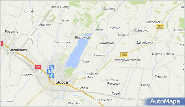 mapa Bielawy gmina Słupca, Bielawy gmina Słupca na mapie Targeo