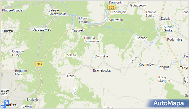 mapa Dworskie gmina Olkusz, Dworskie gmina Olkusz na mapie Targeo