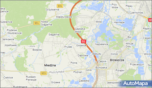 mapa Gilowice gmina Miedźna, Gilowice gmina Miedźna na mapie Targeo