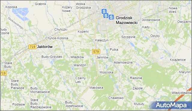 mapa Janinów gmina Grodzisk Mazowiecki, Janinów gmina Grodzisk Mazowiecki na mapie Targeo