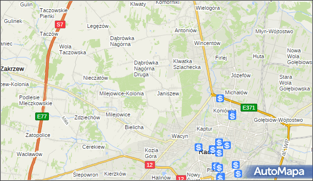 mapa Janiszew gmina Zakrzew, Janiszew gmina Zakrzew na mapie Targeo