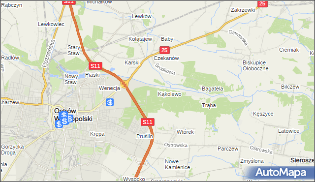 mapa Kąkolewo gmina Ostrów Wielkopolski, Kąkolewo gmina Ostrów Wielkopolski na mapie Targeo