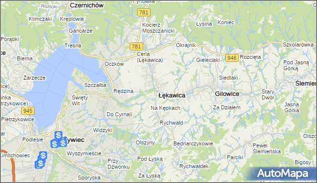 mapa Łękawica powiat żywiecki, Łękawica powiat żywiecki na mapie Targeo