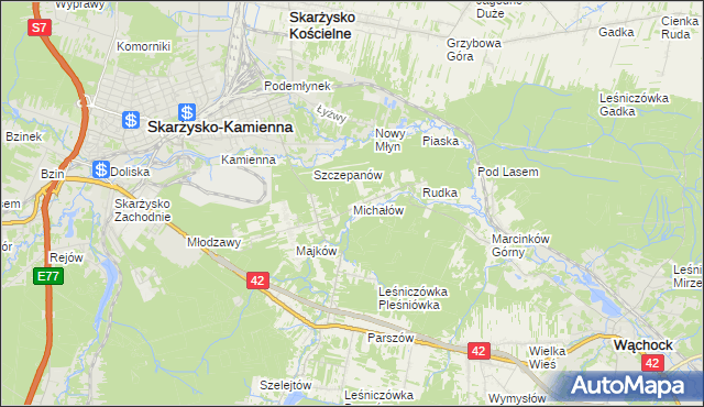 mapa Michałów gmina Skarżysko Kościelne, Michałów gmina Skarżysko Kościelne na mapie Targeo