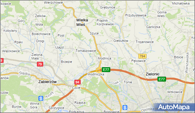 mapa Modlnica, Modlnica na mapie Targeo