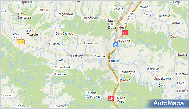 mapa Nadole gmina Dukla, Nadole gmina Dukla na mapie Targeo