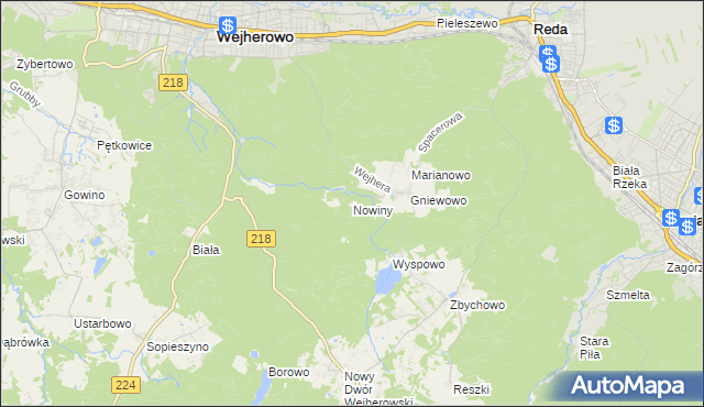 mapa Nowiny gmina Wejherowo, Nowiny gmina Wejherowo na mapie Targeo