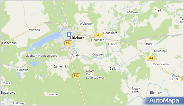 mapa Olszewo gmina Lidzbark, Olszewo gmina Lidzbark na mapie Targeo