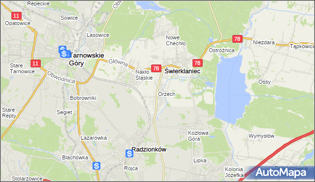 mapa Orzech, Orzech na mapie Targeo