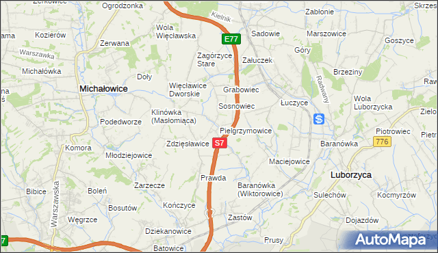 mapa Pielgrzymowice gmina Michałowice, Pielgrzymowice gmina Michałowice na mapie Targeo