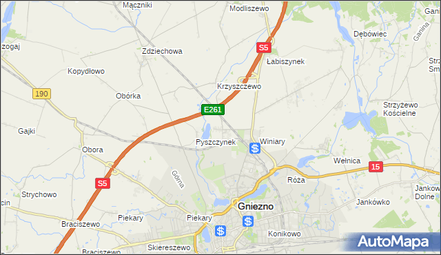 mapa Pyszczyn gmina Gniezno, Pyszczyn gmina Gniezno na mapie Targeo