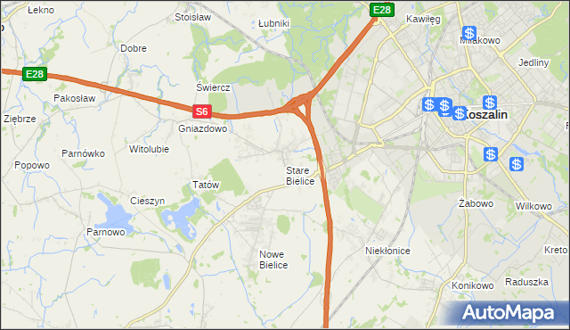 mapa Stare Bielice gmina Biesiekierz, Stare Bielice gmina Biesiekierz na mapie Targeo