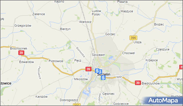 mapa Szczawin gmina Strzelin, Szczawin gmina Strzelin na mapie Targeo