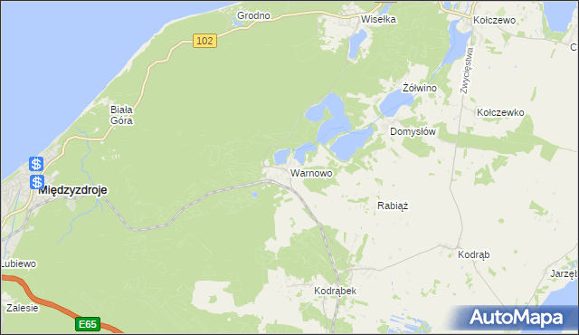 mapa Warnowo gmina Wolin, Warnowo gmina Wolin na mapie Targeo