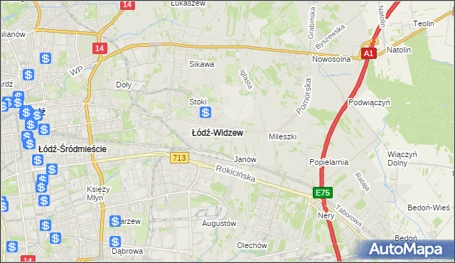 mapa Widzew, Widzew na mapie Targeo