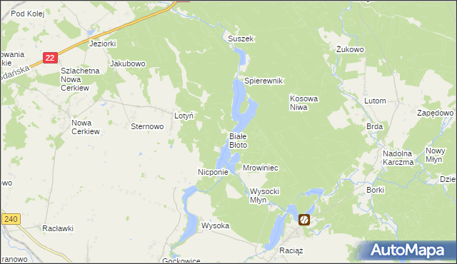 mapa Białe Błoto gmina Chojnice, Białe Błoto gmina Chojnice na mapie Targeo