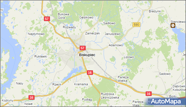 mapa Biskupiec-Kolonia Druga, Biskupiec-Kolonia Druga na mapie Targeo