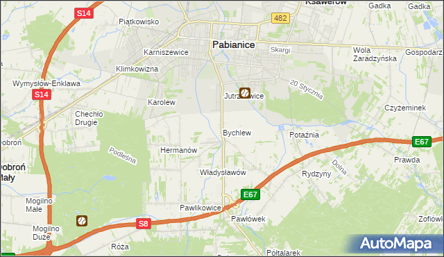 mapa Bychlew, Bychlew na mapie Targeo