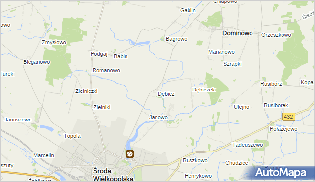 mapa Dębicz gmina Środa Wielkopolska, Dębicz gmina Środa Wielkopolska na mapie Targeo