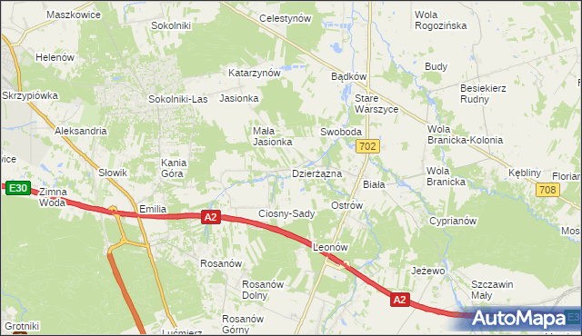 mapa Dzierżązna gmina Zgierz, Dzierżązna gmina Zgierz na mapie Targeo