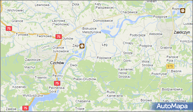 mapa Filipowice gmina Zakliczyn, Filipowice gmina Zakliczyn na mapie Targeo