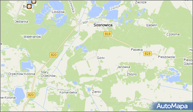 mapa Górki gmina Sosnowica, Górki gmina Sosnowica na mapie Targeo