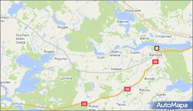 mapa Guzki gmina Ełk, Guzki gmina Ełk na mapie Targeo