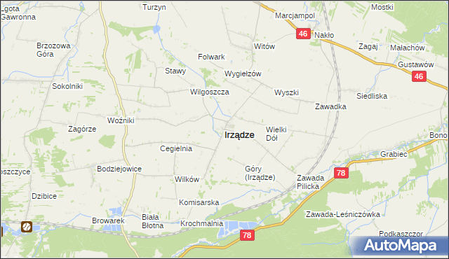 mapa Irządze powiat zawierciański, Irządze powiat zawierciański na mapie Targeo