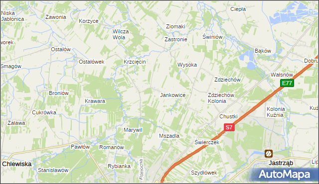 mapa Jankowice gmina Szydłowiec, Jankowice gmina Szydłowiec na mapie Targeo