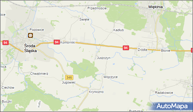 mapa Juszczyn gmina Środa Śląska, Juszczyn gmina Środa Śląska na mapie Targeo