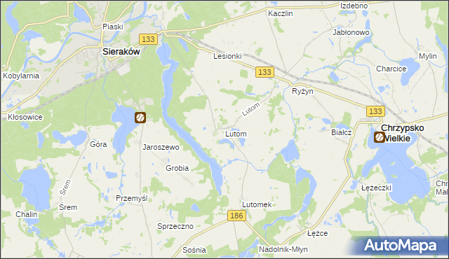 mapa Lutom gmina Sieraków, Lutom gmina Sieraków na mapie Targeo