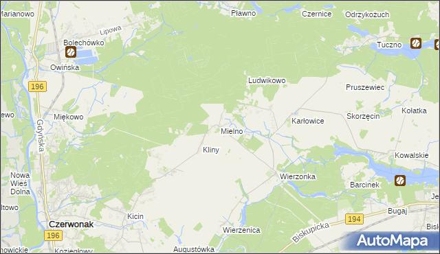 mapa Mielno gmina Czerwonak, Mielno gmina Czerwonak na mapie Targeo