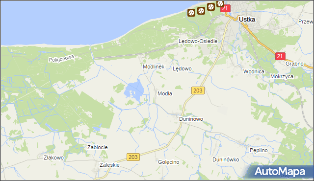mapa Modła gmina Ustka, Modła gmina Ustka na mapie Targeo