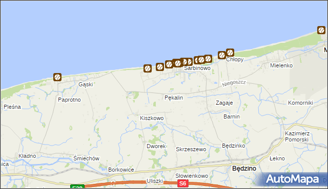 mapa Pękalin gmina Mielno, Pękalin gmina Mielno na mapie Targeo