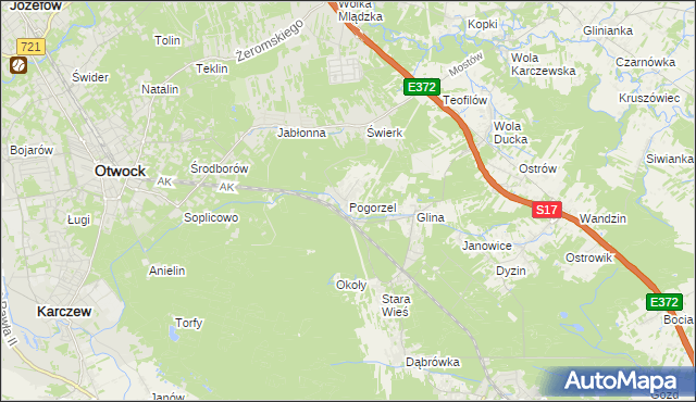 mapa Pogorzel gmina Celestynów, Pogorzel gmina Celestynów na mapie Targeo