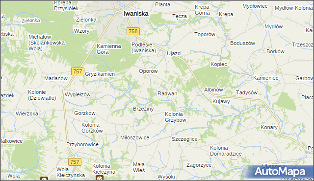 mapa Radwan gmina Iwaniska, Radwan gmina Iwaniska na mapie Targeo