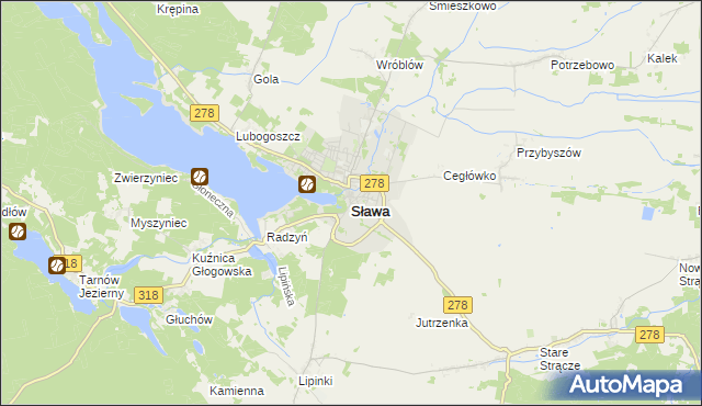 mapa Sława powiat wschowski, Sława powiat wschowski na mapie Targeo