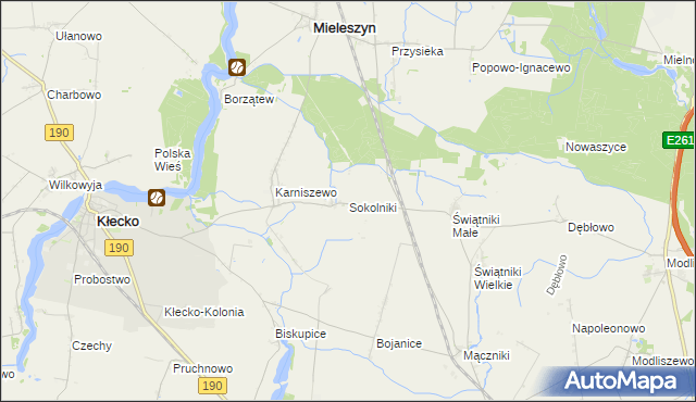 mapa Sokolniki gmina Mieleszyn, Sokolniki gmina Mieleszyn na mapie Targeo