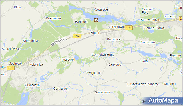 mapa Uzarzewo-Huby, Uzarzewo-Huby na mapie Targeo