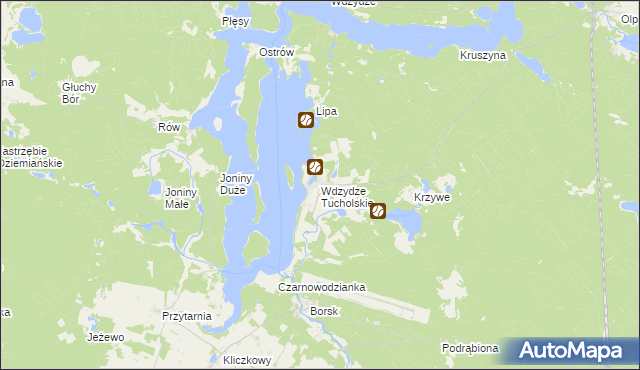 mapa Wdzydze Tucholskie, Wdzydze Tucholskie na mapie Targeo