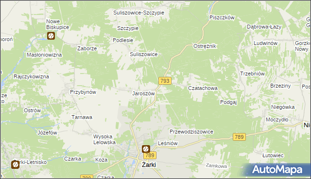 mapa Zawada gmina Żarki, Zawada gmina Żarki na mapie Targeo