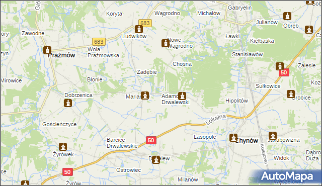 mapa Adamów Drwalewski, Adamów Drwalewski na mapie Targeo