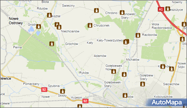 mapa Adamów gmina Kutno, Adamów gmina Kutno na mapie Targeo