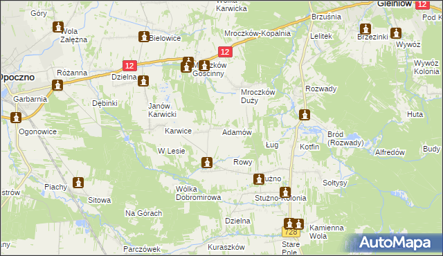 mapa Adamów gmina Opoczno, Adamów gmina Opoczno na mapie Targeo