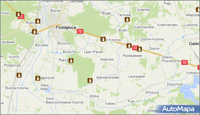 mapa Adamów gmina Poddębice, Adamów gmina Poddębice na mapie Targeo