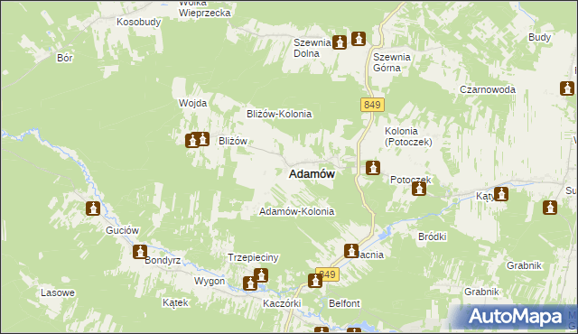 mapa Adamów powiat zamojski, Adamów powiat zamojski na mapie Targeo