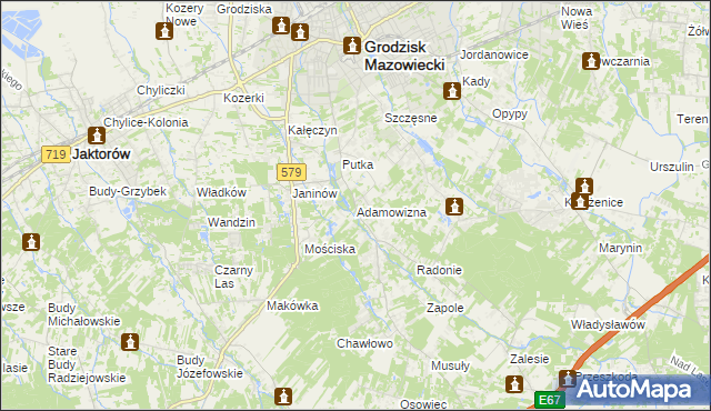 mapa Adamowizna gmina Grodzisk Mazowiecki, Adamowizna gmina Grodzisk Mazowiecki na mapie Targeo